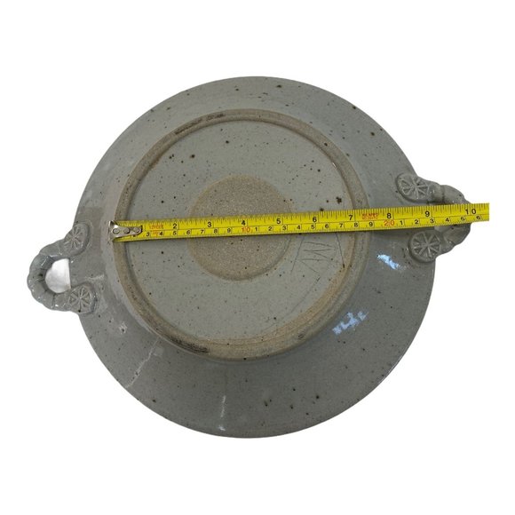 Hand Thrown Stoneware Pottery Glazed Bowl Signed by Artist Floral 11"W Handmade - Picture 10 of 13